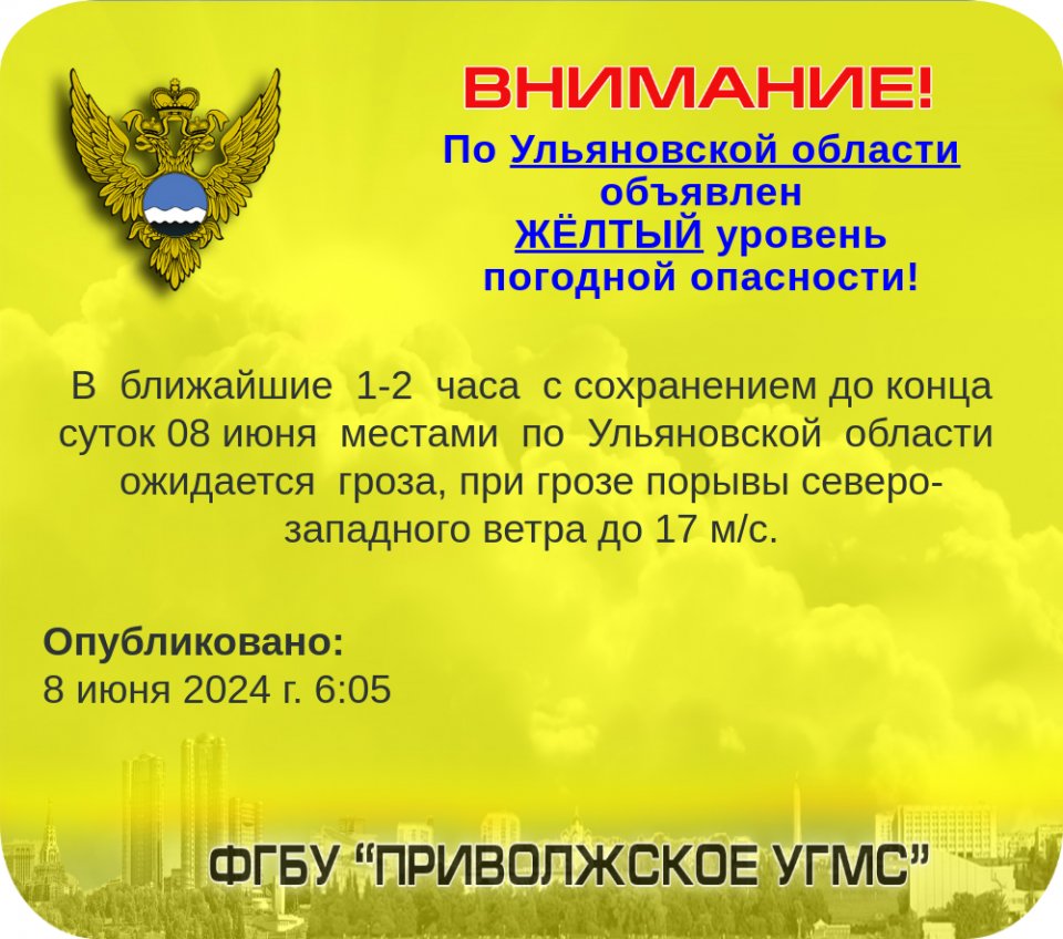 Ульяновские синоптики объявили «желтый» уровень опасности на 8 июня: погода  готовит очередной сюрприз | Главные новости Ульяновска