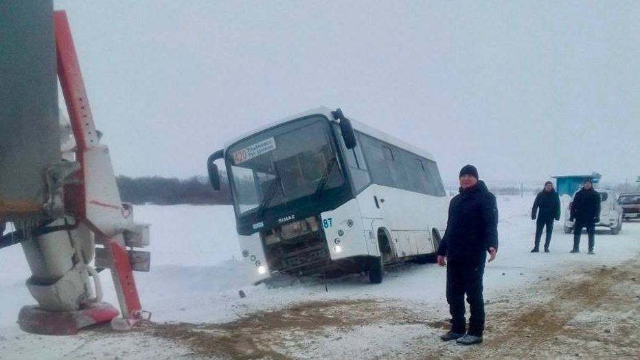 На ульяновской трассе рейсовый автобус съехал в кювет: пассажир мешал водителю